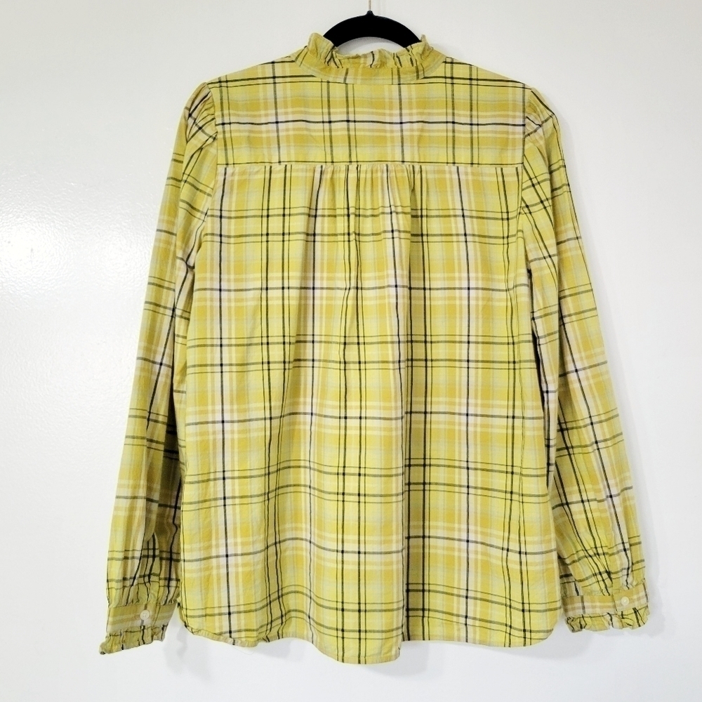 Loft Women's Yellow Plaid Long Sleeve Button Up Ruffle Shirt Size Large - Picture 5 of 12